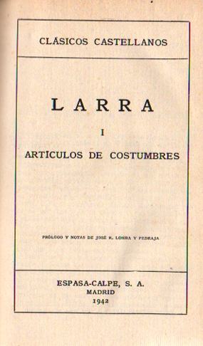 Seller image for Artculos de costumbres I . for sale by Librera Astarloa