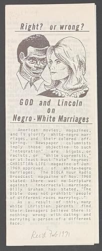 Right  or Wrong  GOD and Lincoln on Negro-White Marriages