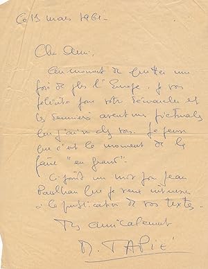 Michel Tapié : 2 lettres autographes signées