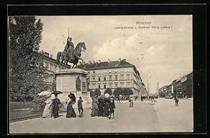 Bild des Verkufers fr Ansichtskarte Mnchen, Ludwigstrasse und Denkmal Knig Ludwig I. zum Verkauf von Bartko-Reher