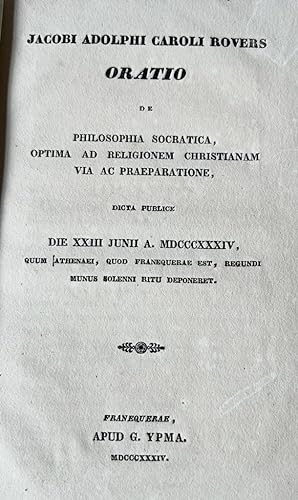 [Oration 1834] Oratio de philosophia socratica [.] Franeker G. Ypman 1834, 36 pp.