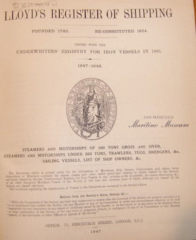 Lloyd's Register Of Shipping. United With The Underwriters' Registry For Iron Vessels In 1885. 19...