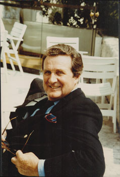 Original large format close-up color photograph of Patrick Macnee at Cannes.