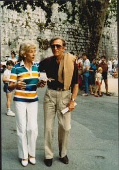 Original large format close-up color photograph of Kirk Douglas and his wife Anne Buydens Douglas...