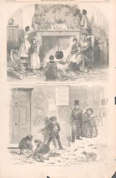 Image du vendeur pour Christmas-Eve-Putting up the Holly and Mistletoe; The Boys in the Snow. From December 22, 1855 issue of The Illustrated London News. mis en vente par Wittenborn Art Books