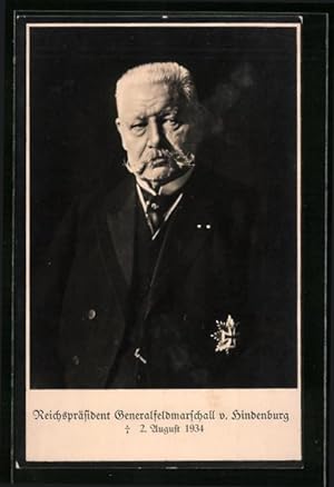 Bild des Verkufers fr Ansichtskarte Paul von Hindenburg, der Reichsprsident und Generalfeldmarschall mit Eisernem Kreuz zum Verkauf von Bartko-Reher