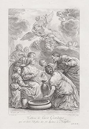 Seller image for Tableau de Luca Giordano qui est dans l'Eglise des SS. Apotres a Naples" - Luca Giordano painting church Kirche Napoli Neapel Naples Italia Italien Italy incisione acquaforte for sale by Antiquariat Steffen Vlkel GmbH