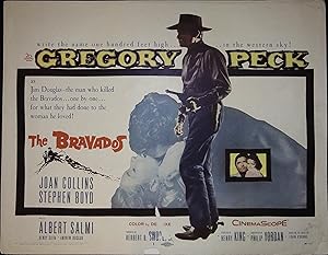 Image du vendeur pour The Bravados Lobby Title Card 1958 Gregory Peck, Joan Collins, Stephen Boyd mis en vente par AcornBooksNH