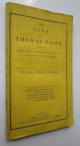 Seller image for THE LIFE OF THOMAS PAINE, Author of Common Sense, Rights of Man, Age of Reason, &c for sale by Andrew Cox PBFA