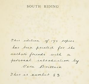 Bild des Verkufers fr South Riding. An English Landscape. (Ave Atque Vale. An Epitaph by Vera Brittain). zum Verkauf von Blackwell's Rare Books ABA ILAB BA