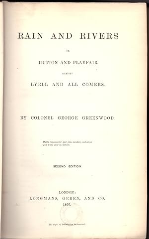 Bild des Verkufers fr Rain and Rivers or Hutton and Playfair Against Lyell and All Comers zum Verkauf von Craig Olson Books, ABAA/ILAB