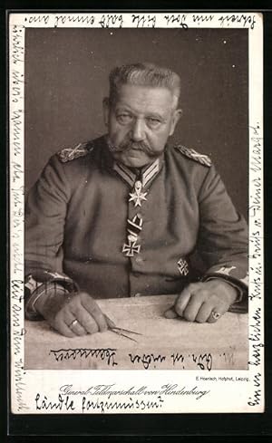 Bild des Verkufers fr Ansichtskarte Generalfeldmarschall Paul von Hindenburg zum Verkauf von Bartko-Reher