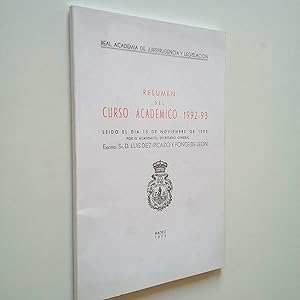 Image du vendeur pour Resumen del curso acadmico 1992-93, ledo el da 15 de noviembre de 1993 mis en vente par MAUTALOS LIBRERA