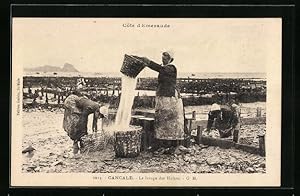 Ansichtskarte Cancale, le lavage des Huitres, Austernzucht