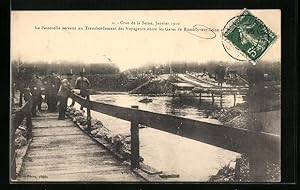Ansichtskarte Romilly-sur-Seine, Crue de la Seine 1910, la Passerelle servant au Transbordement d...