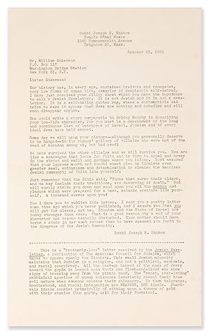 [Purported letter from Rabbi Joseph S. Shubow to Mr. William Zukerman likely concocted by an anti...