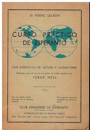 Imagen del vendedor de CURSO PRCTICO DE ESPERANTO. 2 ed. Firma anterior propietario. Adaptado por Jorge Hess. a la venta por angeles sancha libros