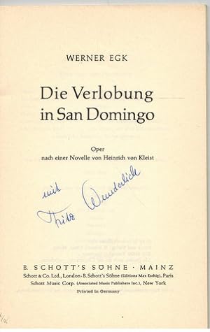 Immagine del venditore per Die Verlobung von San Domingo. Oper nach einer Novelle von heinrich von Kleist, Textbuch. venduto da Antiquariat Appel - Wessling