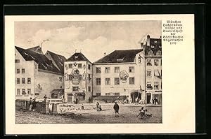Bild des Verkufers fr Knstler-Ansichtskarte Mnchen, Hochbrckenmhle und Bruderschaft der Bckerknechte 1870 zum Verkauf von Bartko-Reher