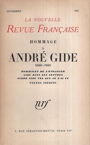 Bild des Verkäufers für La Nouvelle Revue Française Novembre 1951 N° NS11 HOMMAGE A ANDRE GIDE zum Verkauf von PRISCA