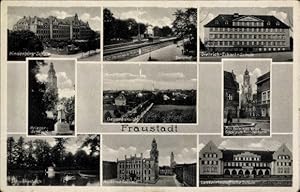 Ansichtskarte / Postkarte Wschowa Fraustadt Schlesien, Gesamtansicht, Bahnhof, Kriegerdenkmal, Hi...