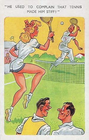 Seller image for Sexy Lady In Game Of Tennis Makes The Man Stiff Erection Comic Postcard for sale by Postcard Finder