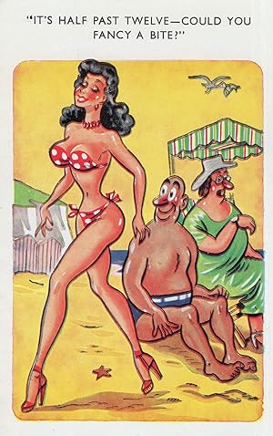 Seller image for Beach Dinner For Man Sexy Lady Red Stilettos Comic Postcard for sale by Postcard Finder