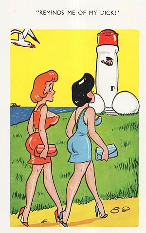 Seller image for Military Man In Lifeboat River Tower Phallic Symbol Comic Postcard for sale by Postcard Finder