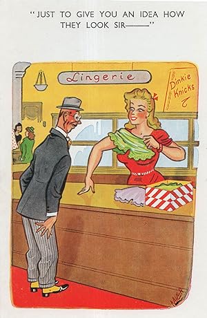 Seller image for Man Buying Womans Underwear Gets Sexy Surprise From Shop Lady Comic Postcard for sale by Postcard Finder