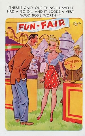 Theme Park Fun Fair Ride Big Dipper Admission Gate Comic Postcard