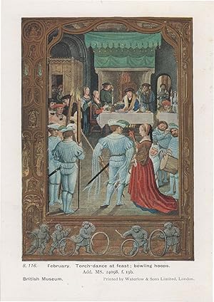 Immagine del venditore per February Bowling Hoops Torch Dance Old Middle Ages PB Calendar Postcard venduto da Postcard Finder