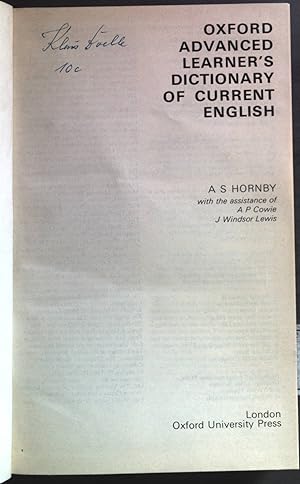 Bild des Verkufers fr Oxford Advanced Learner's Dictionary of Current English. zum Verkauf von books4less (Versandantiquariat Petra Gros GmbH & Co. KG)