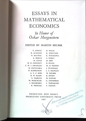 Bild des Verkufers fr Essays in mathematical economics: In honor of Oskar Morgenstern. zum Verkauf von books4less (Versandantiquariat Petra Gros GmbH & Co. KG)