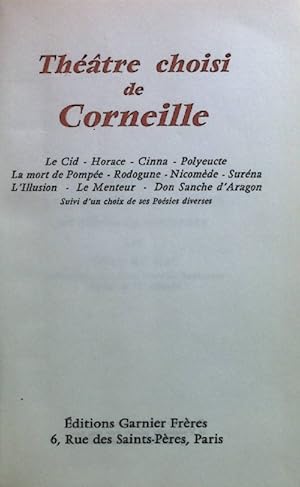 Bild des Verkufers fr Theatre choisi de Corneille. zum Verkauf von books4less (Versandantiquariat Petra Gros GmbH & Co. KG)