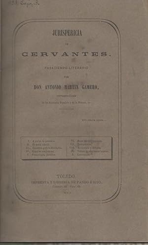 Bild des Verkufers fr Jurispericia de Cervantes. Pasatiempo literario . zum Verkauf von Librera Astarloa