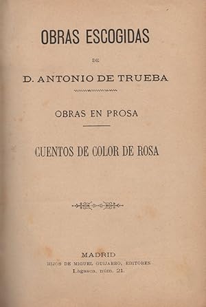 Bild des Verkufers fr Obras escogidas. Obras en prosa. Cuentos de color de rosa . zum Verkauf von Librera Astarloa