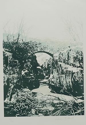 silkscreen of a Bridge in a British landscape