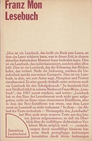 Immagine del venditore per Lesebuch. Erweiterte Neuausgabe. (= Sammlung Luchterhand, Bd. 57). venduto da Ammareal