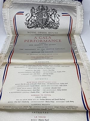 Seller image for Royal Opera House, Covent Garden - Silk Playbill - A Gala Performance by Command of Her Majesty The Queen in Honour of the Visit of The President of The French Republic and Madame de Gaulle - Thursday 7th April, 1960 for sale by The Bookshop at Beech Cottage