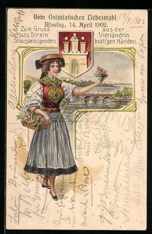 Immagine del venditore per Lithographie Hamburg, Frau in Vierlnder Tracht und Stadtwappen venduto da Bartko-Reher