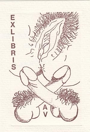 Bild des Verkufers fr Exlibris A V. Zwei gekreuzte Penisse und Vulva. zum Verkauf von Antiquariat  Braun