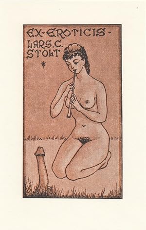 Seller image for Ex-Eroticis Lars C. Stolt. Kniender Frauenakt, mit Flte Penis dirigierend. for sale by Antiquariat  Braun