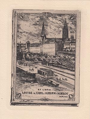 Bild des Verkufers fr Ex Libris Louise u. Carl Mayer-Hirsch Mainz. Ansicht von Mainz mit Dom. zum Verkauf von Antiquariat  Braun