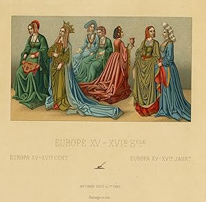 Antique Print-Fashion in the 15th and 16th century-Europe-Didot-Racinet-1888