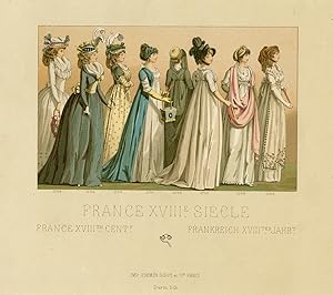 Antique Print-Costume-Female fashion in 1700-France-Didot-Racinet-1888