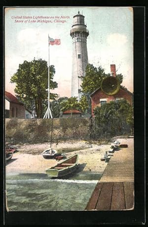 Bild des Verkufers fr Ansichtskarte Chicago, United States Lighthouse on the North Shore of Lake Michigan, Leuchtturm zum Verkauf von Bartko-Reher