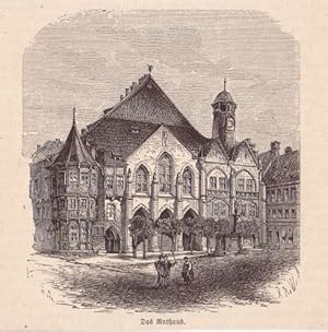 Bild des Verkufers fr Das Rathaus. Holzstich aus einem illustriertem Buch. zum Verkauf von Antiquariat Heinz Tessin