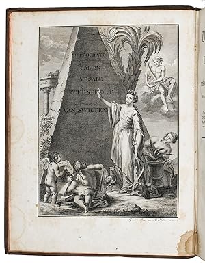 Seller image for Dictionnaire historique de la mdecine ancienne et moderne. Ou mmoires disposs en ordre alphabtique pour server  l histoire de cette science, et  celle des medecins, anatomistes, botanistes, chirurgiens, et chymistes de toutes nations.Mons, H. Hoyois, 1778. 4 volumes. Large 4to. With engraved allegorical frontispiece; woodcut printer s devices, engraved and typographical head- and tailpieces. Contemporary calf, gold-tooled spine, red morocco spine label with title in gold, red edges, marbled endpapers for sale by ASHER Rare Books