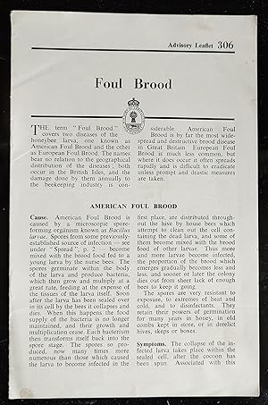 "Foul Brood" Advisory Leaflet 306 for bee keepers