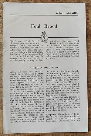 "Foul Brood" Advisory Leaflet 306 (reviewed) for bee keepers